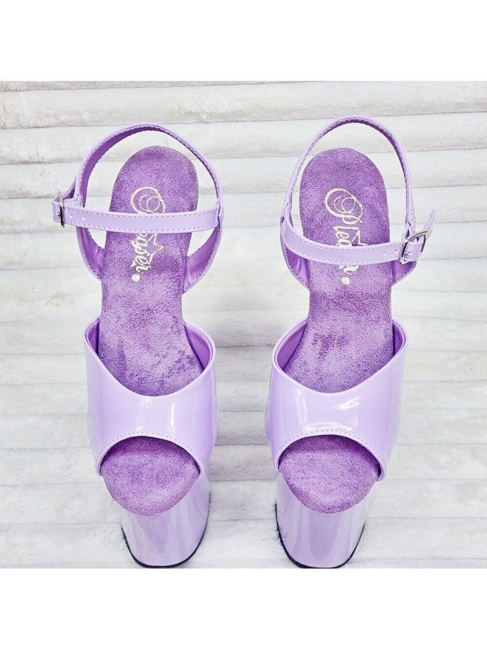 809 Lavender Lilac Patent Ankle Strap Platform 8" High Heel Sandals - Picture 5 of 10
